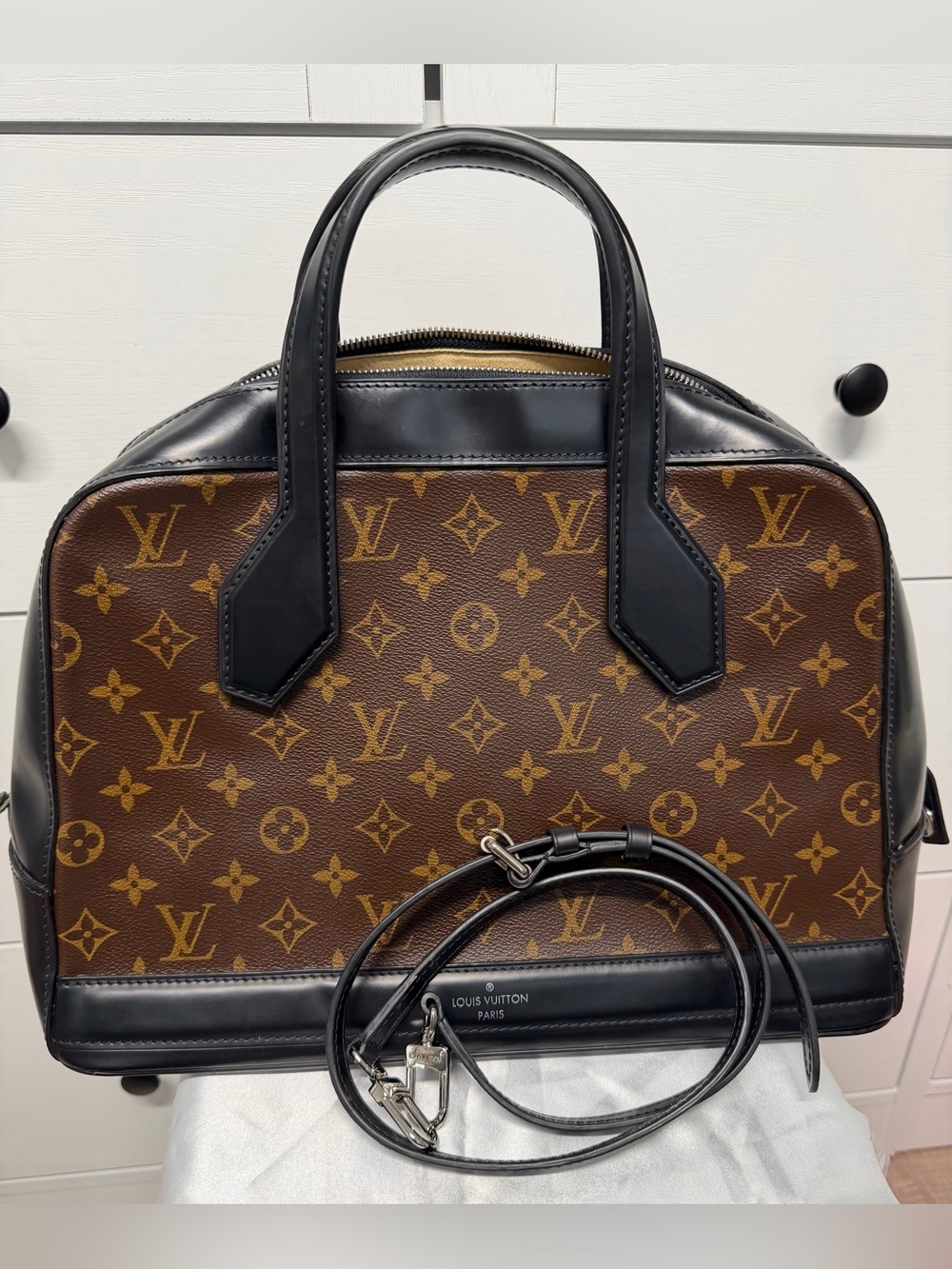Louis Vuitton Dora MM Brown Monogram Top-Handle Satchel with Black Trim